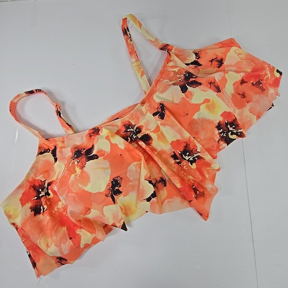 TORRID SWIMWEAR BIKINI TOP WOMEN'S PLUS SIZE 5 ORANGE YELLOW FLORAL WIRE FREE...